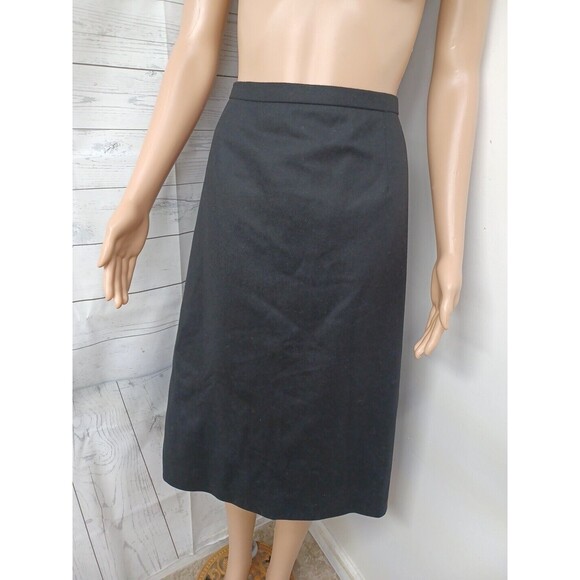 Vtg Sag Harbor Petite Black Skirt Knee Midi 16P 100% Wool - Picture 1 of 7